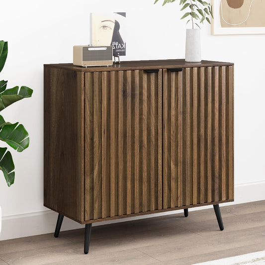 Semiocthome Sideboard Buffet Cabinet with 2 Fluted Doors and Adjustable Shelves for Kitchen