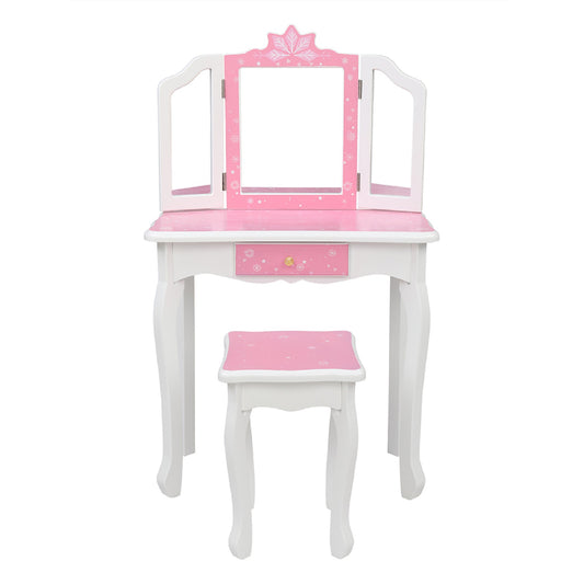 Smuxee Kids Vanity Table Sets for Girls, Snowflake Style Bedroom Makeup Vanity with Mirror