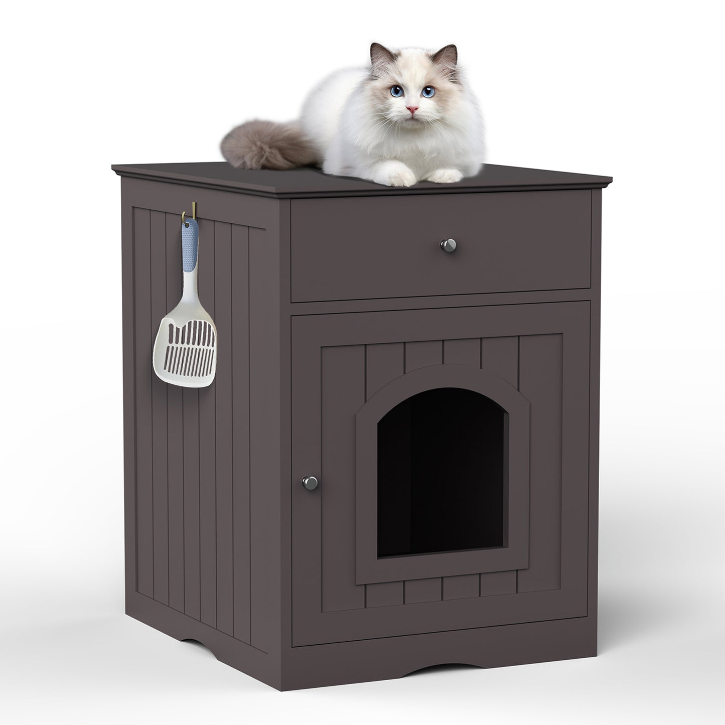 Algherohein Wooden Multi-Function Pet Cat House, Cat Condo Nightstand with Drawer,Vibrant Life
