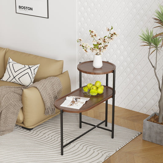 Smart FENDEE Modern 2 Tier End Tables Sofa Side Table with Wood Storage Shelf Living Room