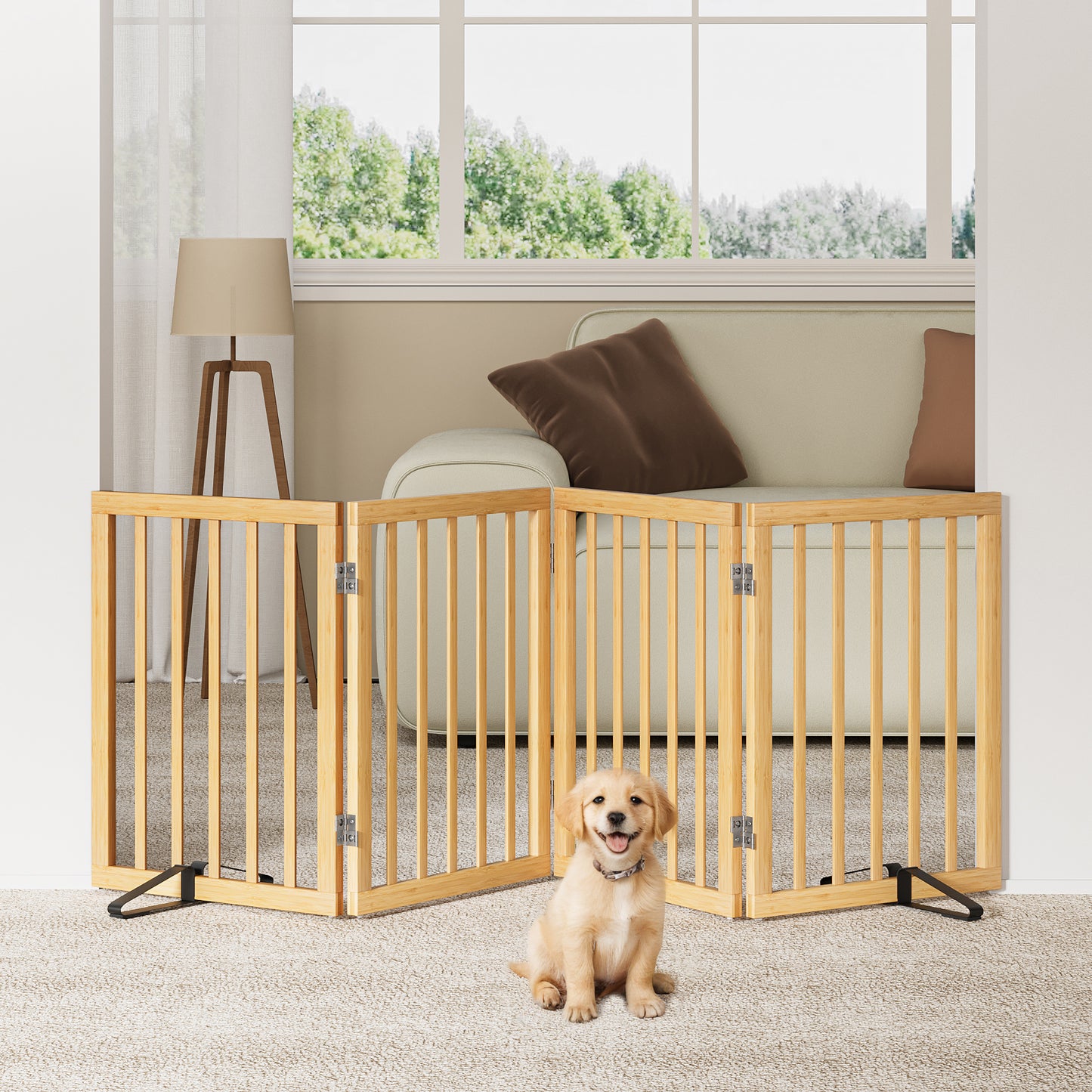 Algherohein Dog Gate for Inside,Bamboo Freestanding Pet Gate for Doorways