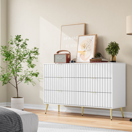 Semiocthome Modern 6 Drawers Dresser, Fluted Chest of Drawers, Drawer Organizer for Bedroom