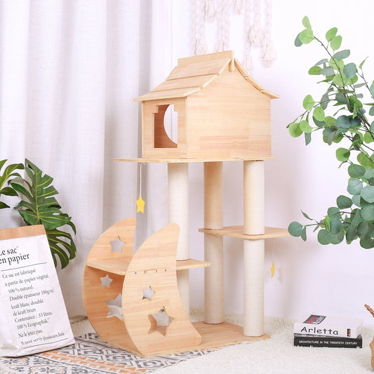 Algherohein Wooden Cat Trees and Towers with Space Capsule,Home Cat Scratching,Pet Cat Gifts