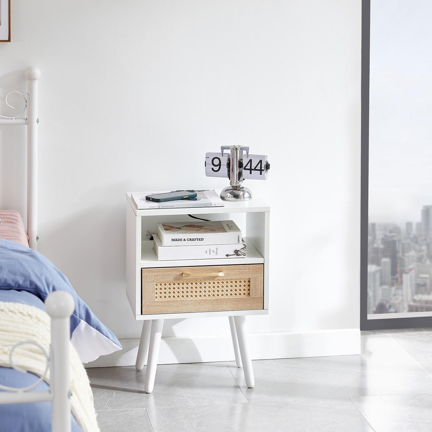 Smuxee Modern Rattan Nightstand with Drawer,End Tables Side Tables for Bedroom