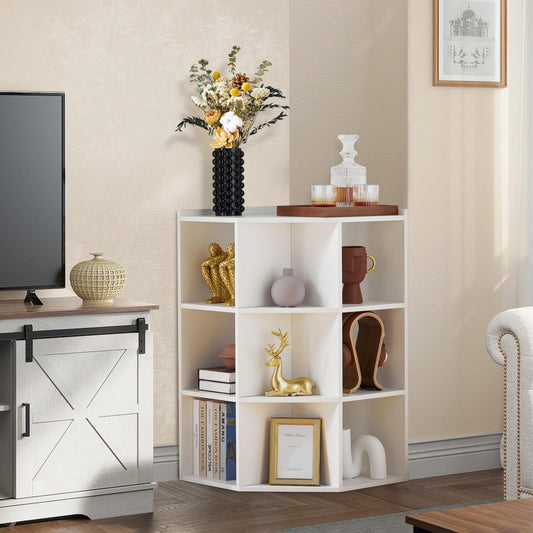Smuxee Modern Corner Shelf with Cube Storage,USB Outlets Charging Station,Home Corner Cabinet
