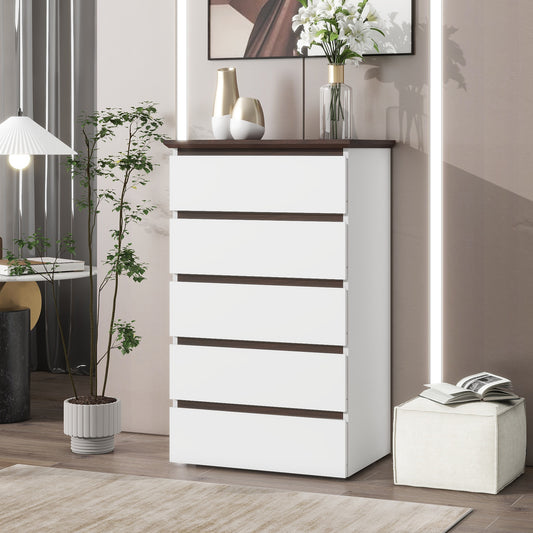Semiocthome Modern Dresser with 5 Drawers Chest of Drawers for Bedroom, White, 39.37" Tall