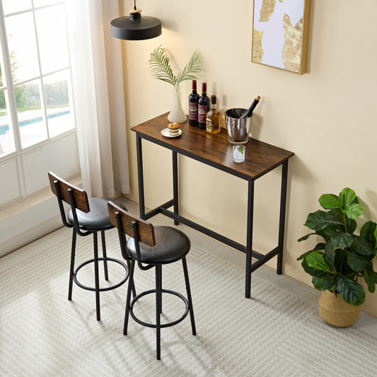 Smart FENDEE 3-Piece Bar Table Bistro Pub Dining Table and PU Upholstered Stools for Kitchen,Brown