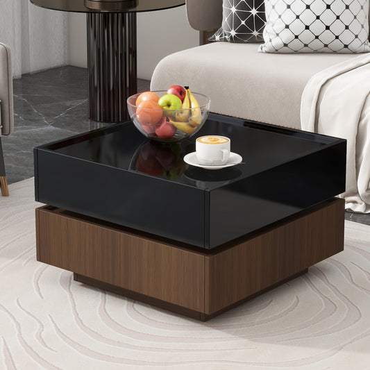 Smart FENDEE 360°Rotating Coffee Table with 2 Drawers 2-Tier Center Table,Living Room