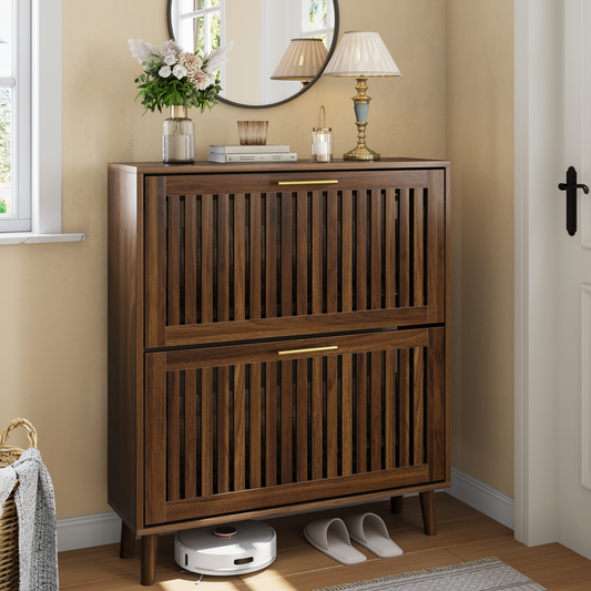 Smuxee Modern Shoe Cabinet with Closet Storage Flip Drawers,Shoe Storage Cabinet for Entryway,Walnut
