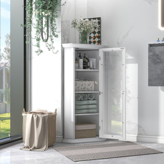 Smuxee Bathroom Corner Cabinet with 3 Shelf,Toilet Small Storage Cabinet with Glass Doors