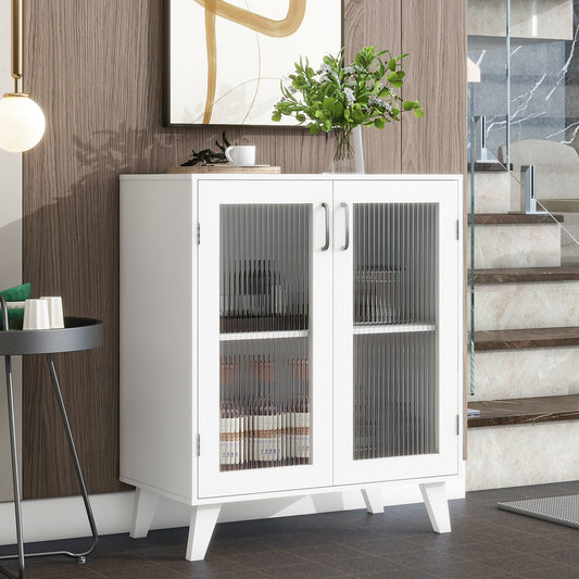 Smart FENDEE Modern Sideboards and buffets with 2 Glass Doors Storage Cabinet for Kitchen in White