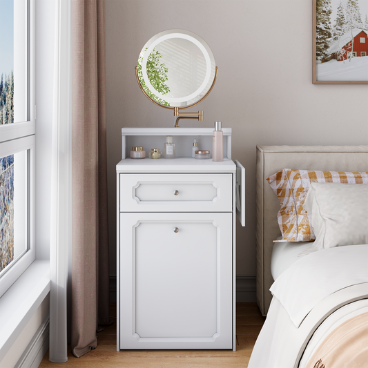 Smuxee 3 In 1 White Vanity Set with Mirror and Lights,Makeup Vanity with Drawer and Vanity Stool