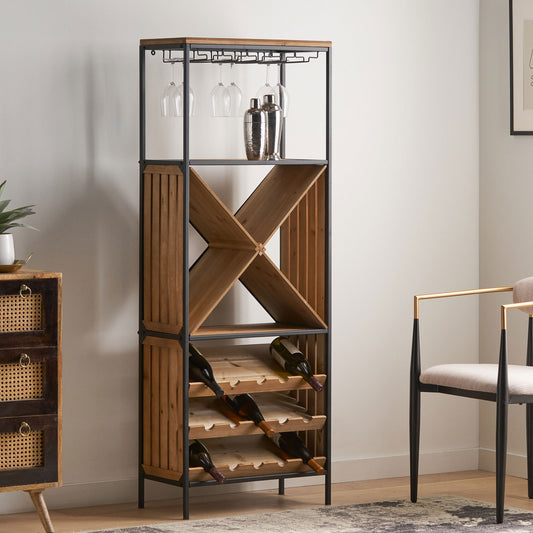Algherohein Wine Rack with 3-Tiers Wine Storage Shelves and Glass Holders,Wine Bar Cabinet