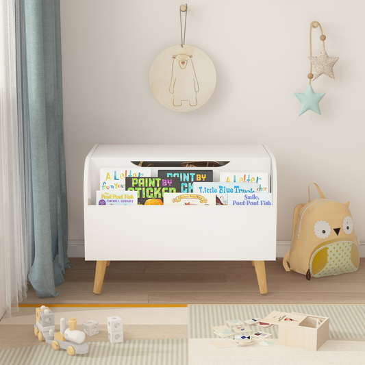 Smuxee Kids Toy Storage Organizer with Child Bookshelf,Toy Box Bench for Girls and Boys,White