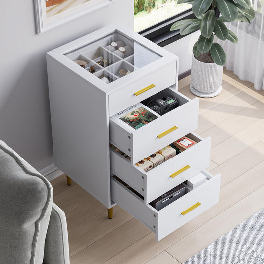 Smart FENDEE Dresser Chest of 4 Drawer with Velvet Dividing Lattice Storage Cabinet, Bedroom