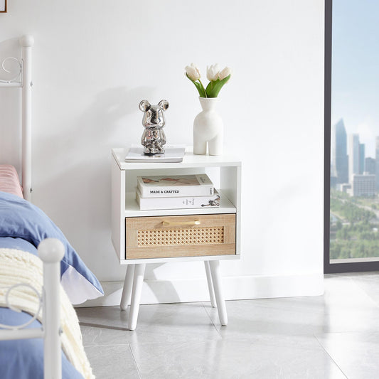 Smuxee Modern Rattan Nightstand with Drawer,End Tables Side Tables for Bedroom