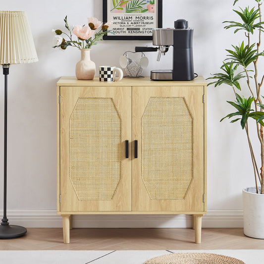 Smart FENDEE Kitchen Storage Cabinets with Rattan Decorated Doors, Buffets, Natural