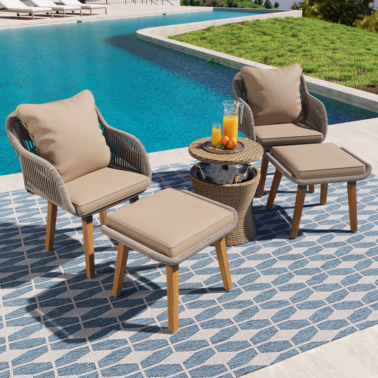 Smart FENDEE 5 Pieces Patio Furniture Conversation Set with Wicker Cool Bar Table and 2 Chairs