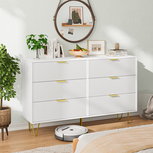 Smart FENDEE Modern Dresser with 6 Drawers Wood Storage Cabinet for Living Room, White, Adult