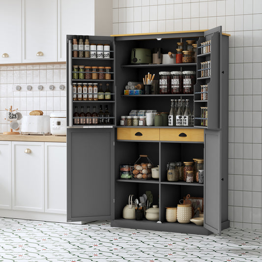Smart FENDEE Freestanding Kitchen Pantry Storage Cabinet with 2 Drawers and Adjustable Shelves