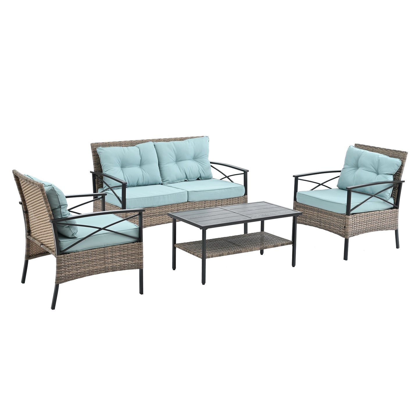 Algherohein 4 Piece Patio Furniture Sets with Patio Table and Chairs,Outdoor Cushions