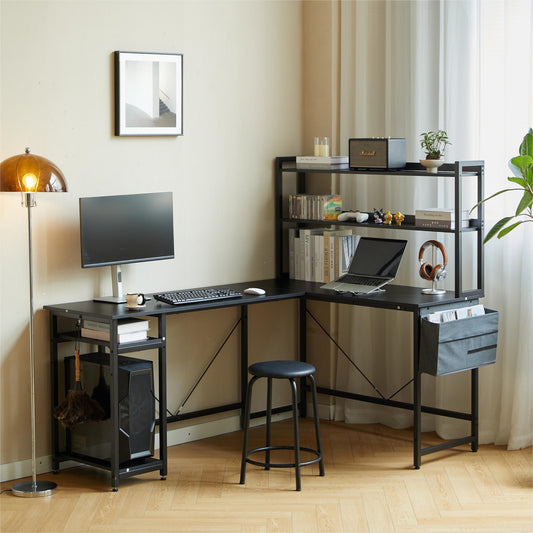 Algherohein Computer Desk Gaming Desk,L Shape Black Storage Office Table