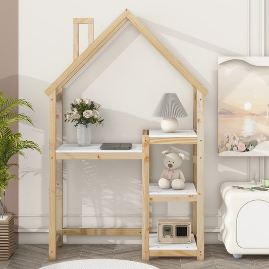 Smuxee Kid Bookshelf Storage with Desk and Roof-Framed,Toy Organizer Storage Cubes for Bedroom