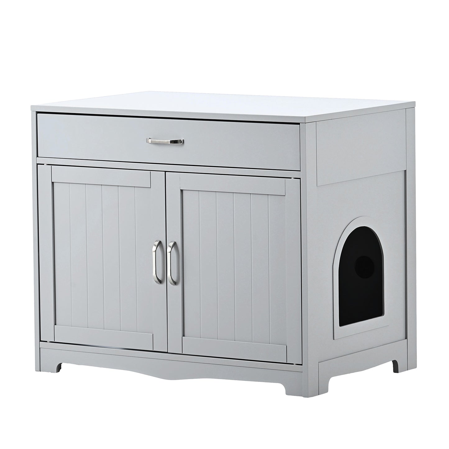 Smart FENDEE Modern Cat Litter Box with Hidden Plug, 2 Doors Wooden Pet House