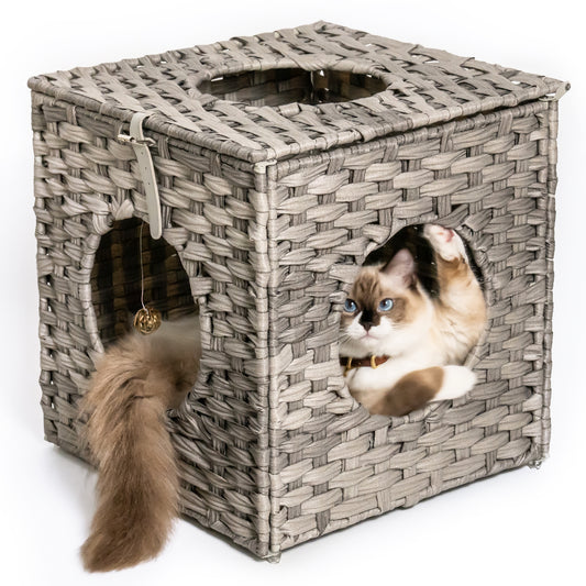 Algherohein Rattan Cat Houses for Indoors,Pet Cat Tunnel Toys Gifts,Cat Crate Bed and Nest