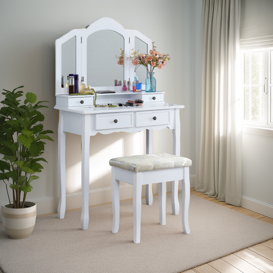 Smuxee Kids Vanity Set with Mirror,Makeup Table and Vanity Stool,Girls Bedroom Furniture