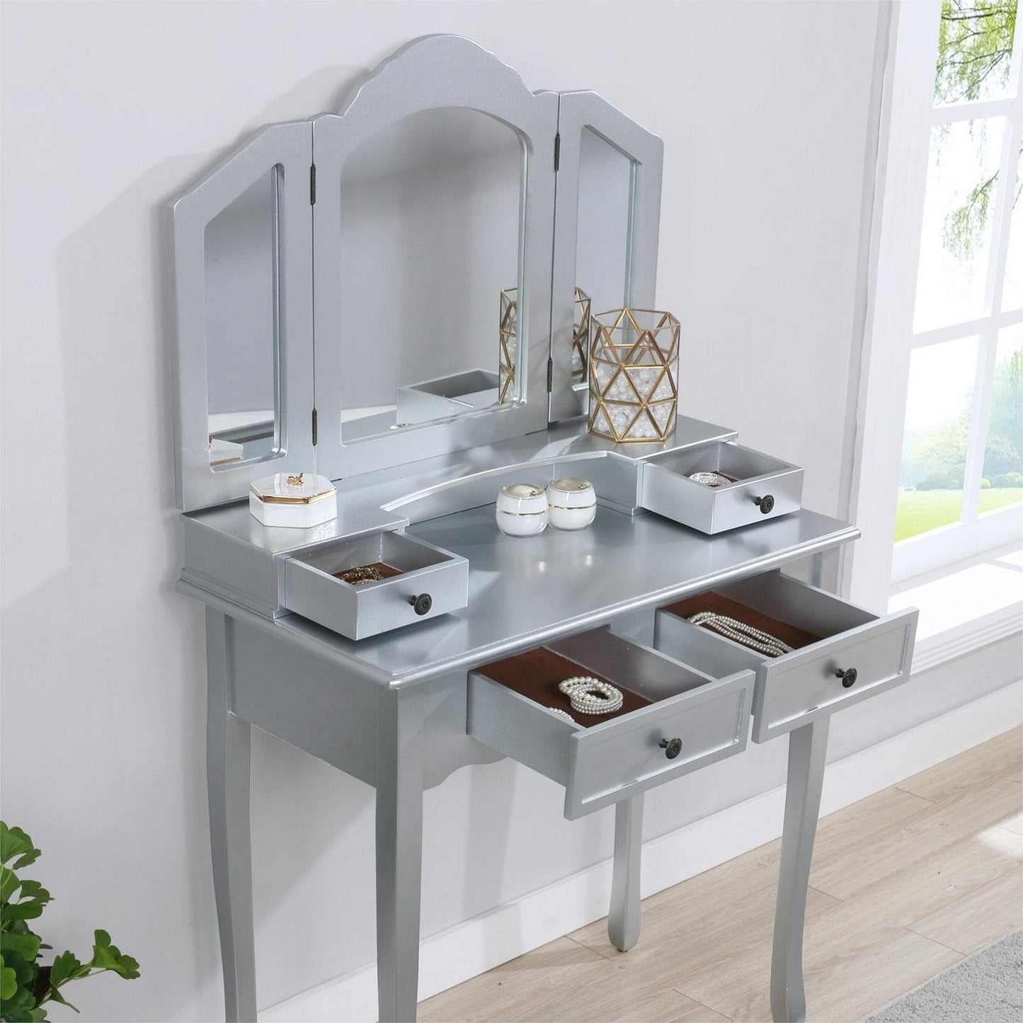 Smuxee Kids Vanity Set with Mirror,Makeup Table and Vanity Stool,Girls Bedroom Furniture