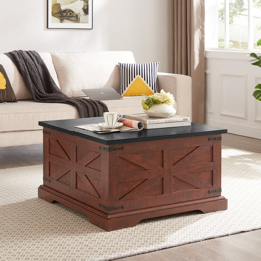 Smart FENDEE Farmhouse Coffee Table with Lift Top Wooden Square Center Table,31.5"