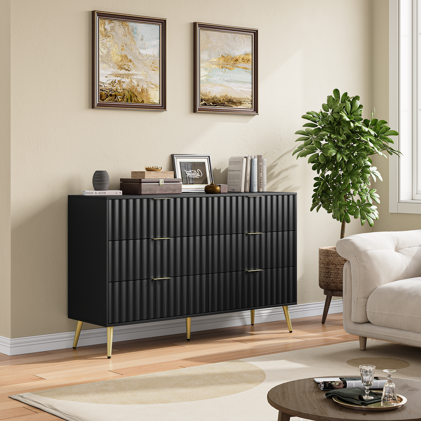 Algherohein Dresser for Bedroom,Modern Chest of 6 Drawers Dressers