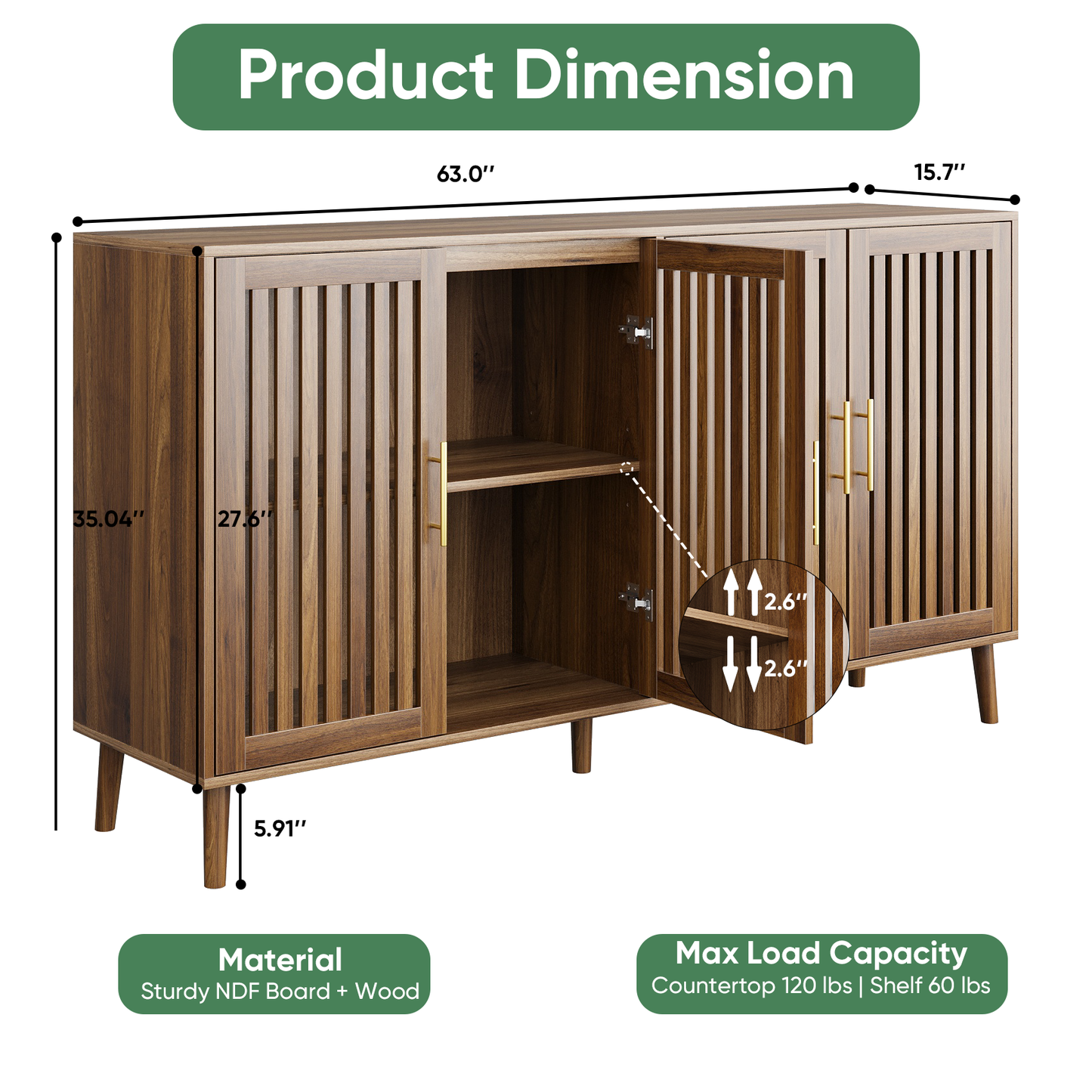 Algherohein Modern Sideboard and Buffets Cabinet,Entryway Cabinet with Grille Striped Door