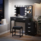 Smuxee Modern Dressing Table Set with 10 LED Lights and Mirror ,Black