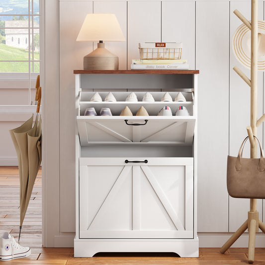 Smart FENDEE Farmhouse Shoe Cabinet with 2 Flip Drawers