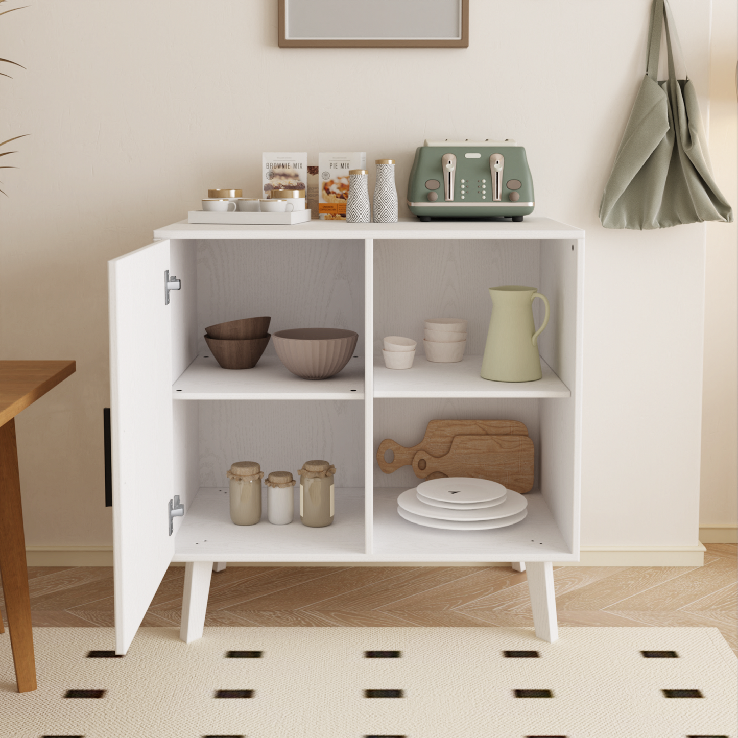Algherohein Kitchen Island Pantry Storage Cabinets with Door,Coffee Bar Buffet Cabinet,White