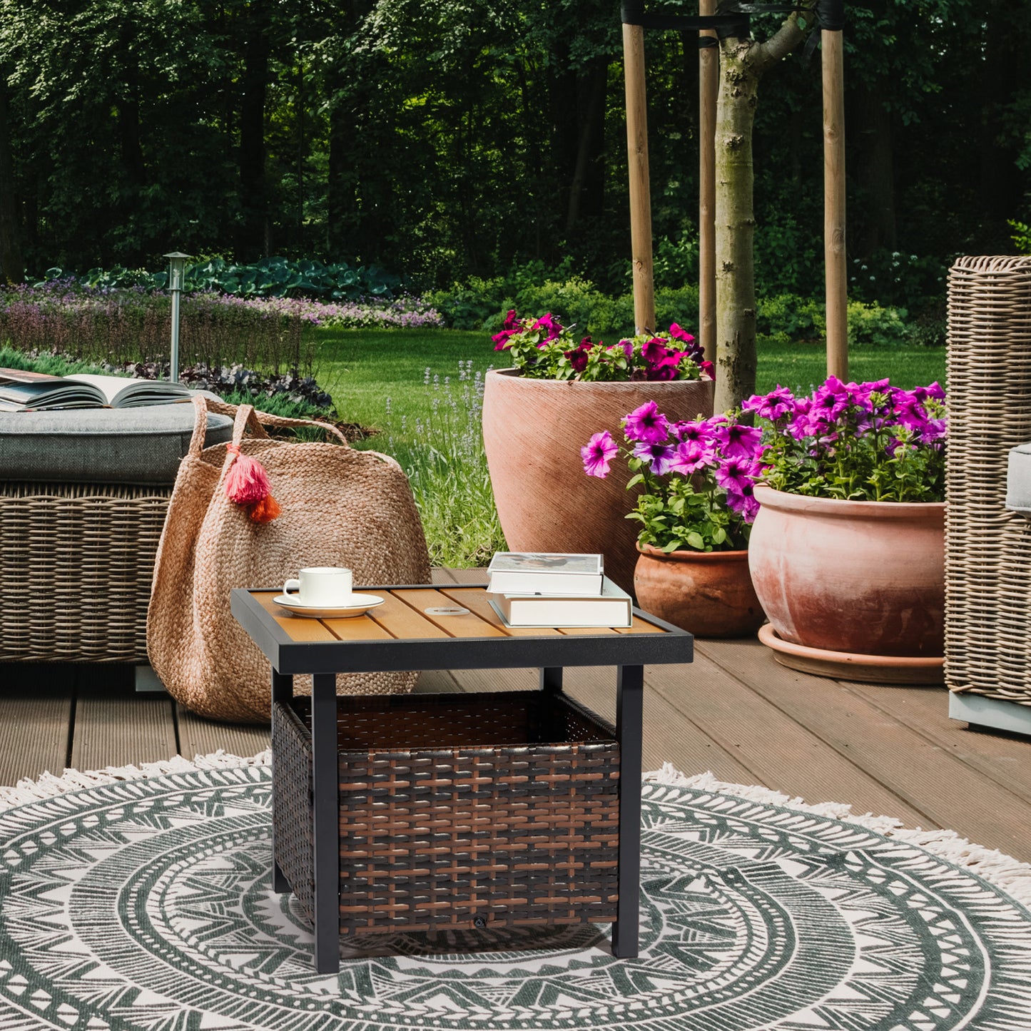 Algherohein Rattan Patio Square Tables with Umbrella Hole for Outdoor,18in H Small Side Tables