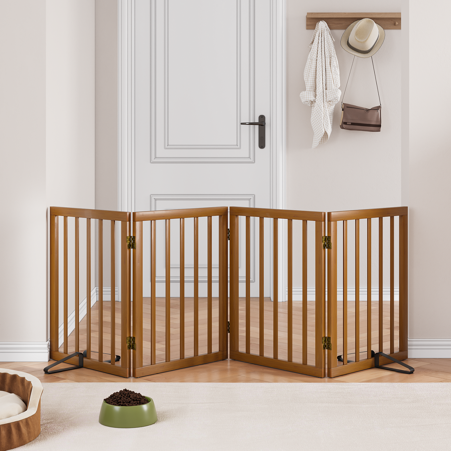 Algherohein Dog Gate for Inside,Bamboo Freestanding Pet Gate for Doorways