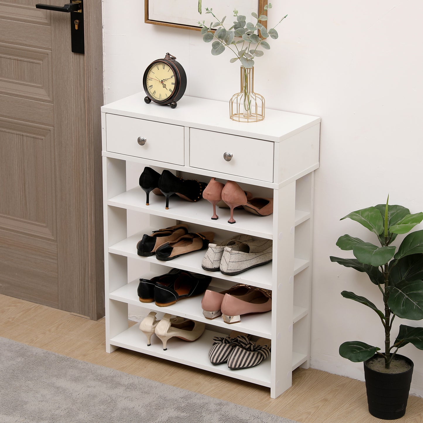 Semiocthome Modern Shoe Cabinets Storage Organiser with 2 Drawers and Hook for Entryway, White