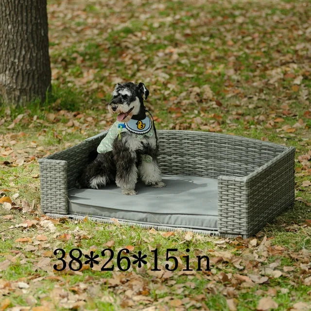 Smart FENDEE Rattan Dog Bed Pet Enclosures with Cushion for Patio, Waterproof