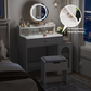 Smuxee White Vanity Set with Mirror and Lights,Makeup Vanity with Drawer and Glass Cabinet