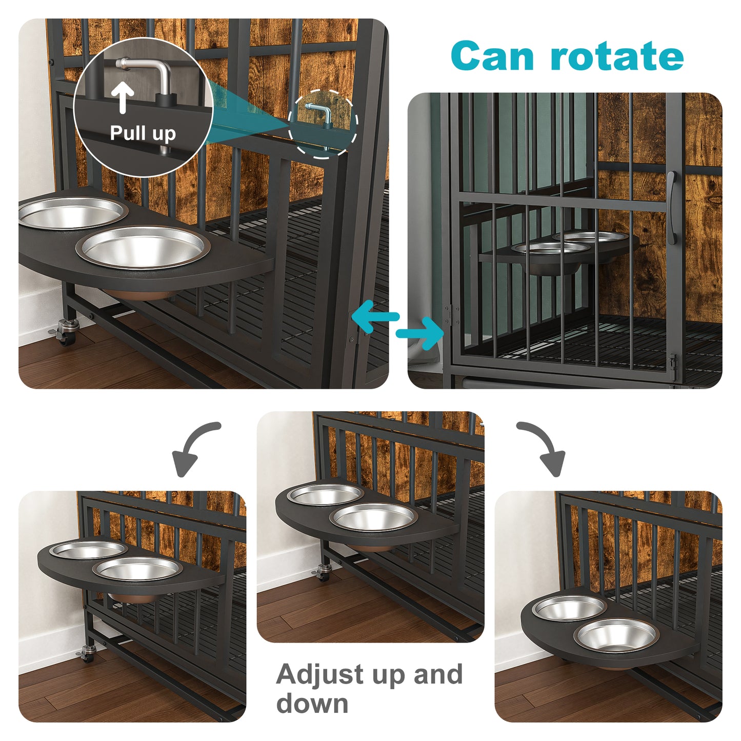 Smart FENDEE Modern Pet Kennel Dog Crate with Adjustable Feeding Bowls