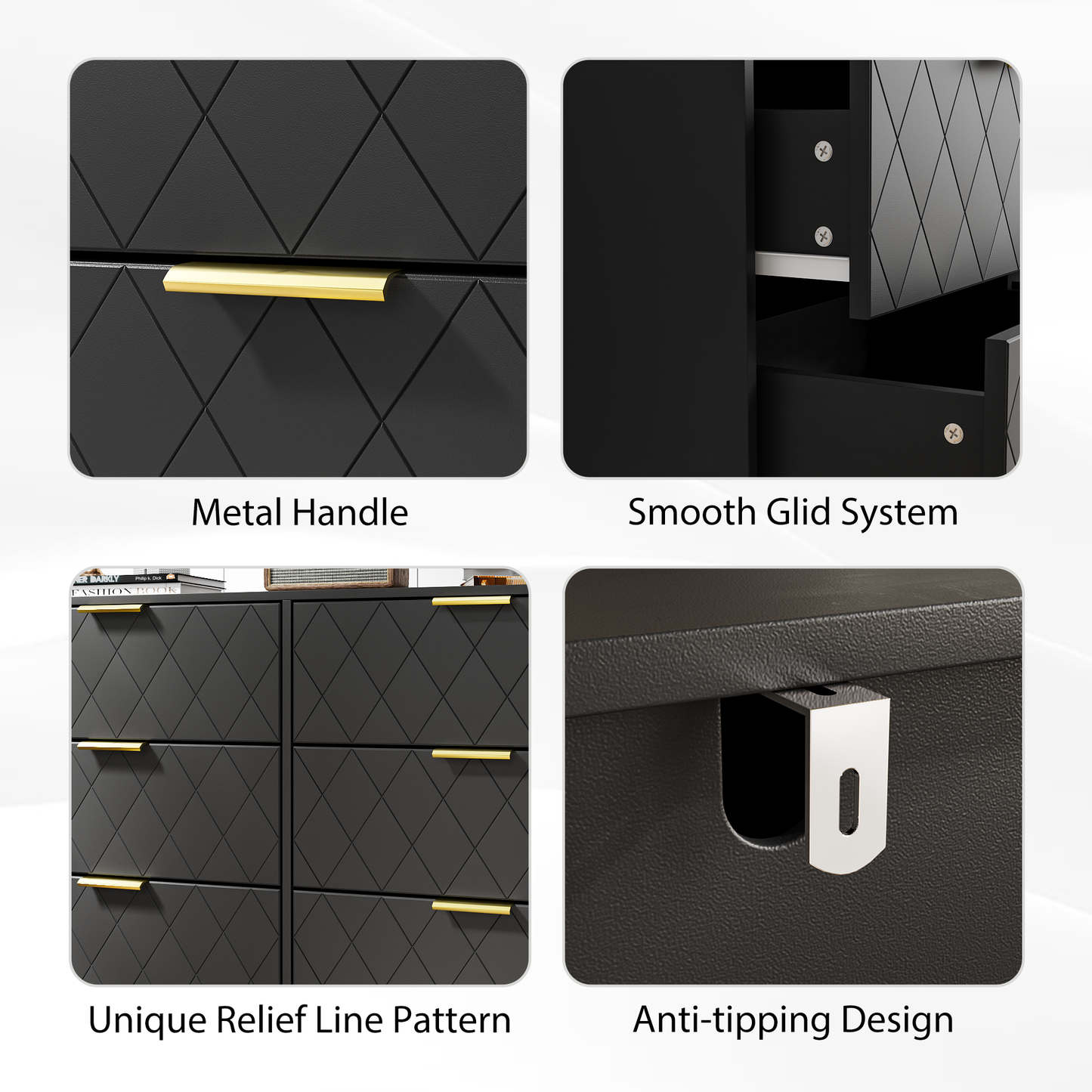 Algherohein 6 Drawers Dressers for Bedroom,Double Chest of Drawers