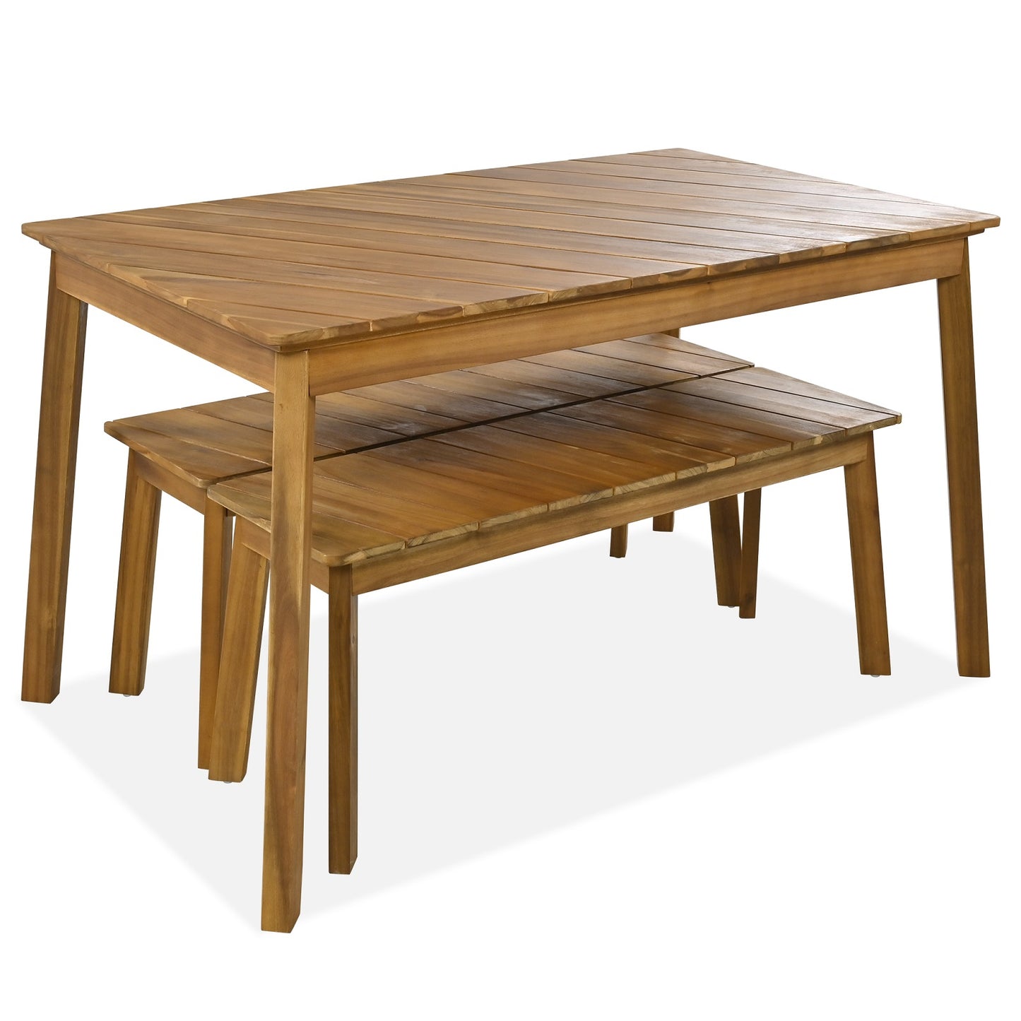 Algherohein Wood 3 Pieces Patio Table and Chairs,Outdoor Picnic Dining Set with 2 Benches