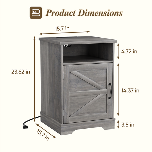 Algherohein Farmhouse Nightstand with Charging Station,Night Stands for Bedroom