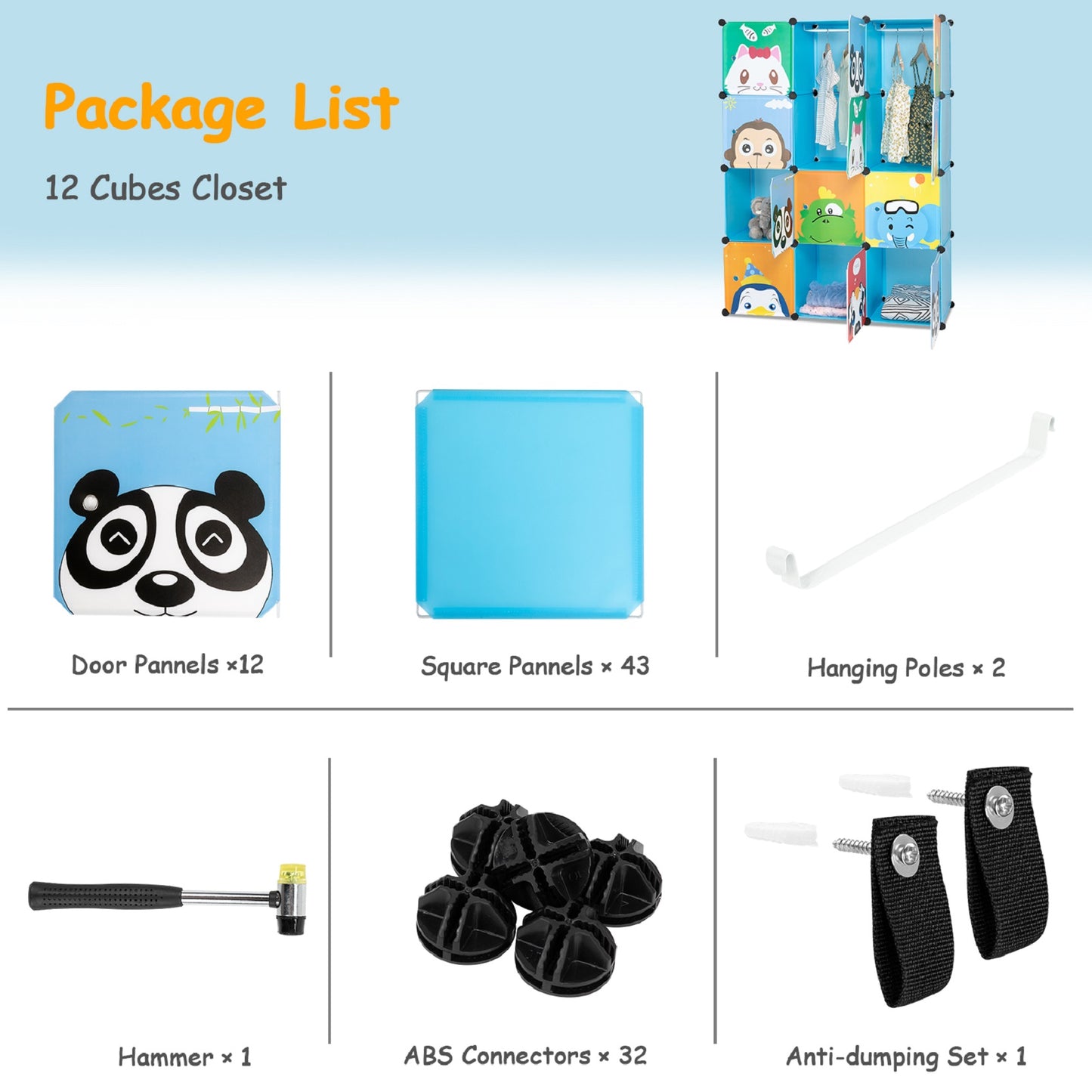 Smuxee Cartoon Animals Kids DIY Storage Closet,Kid Toys and Bookshelf Storage 12 Cube Organizer