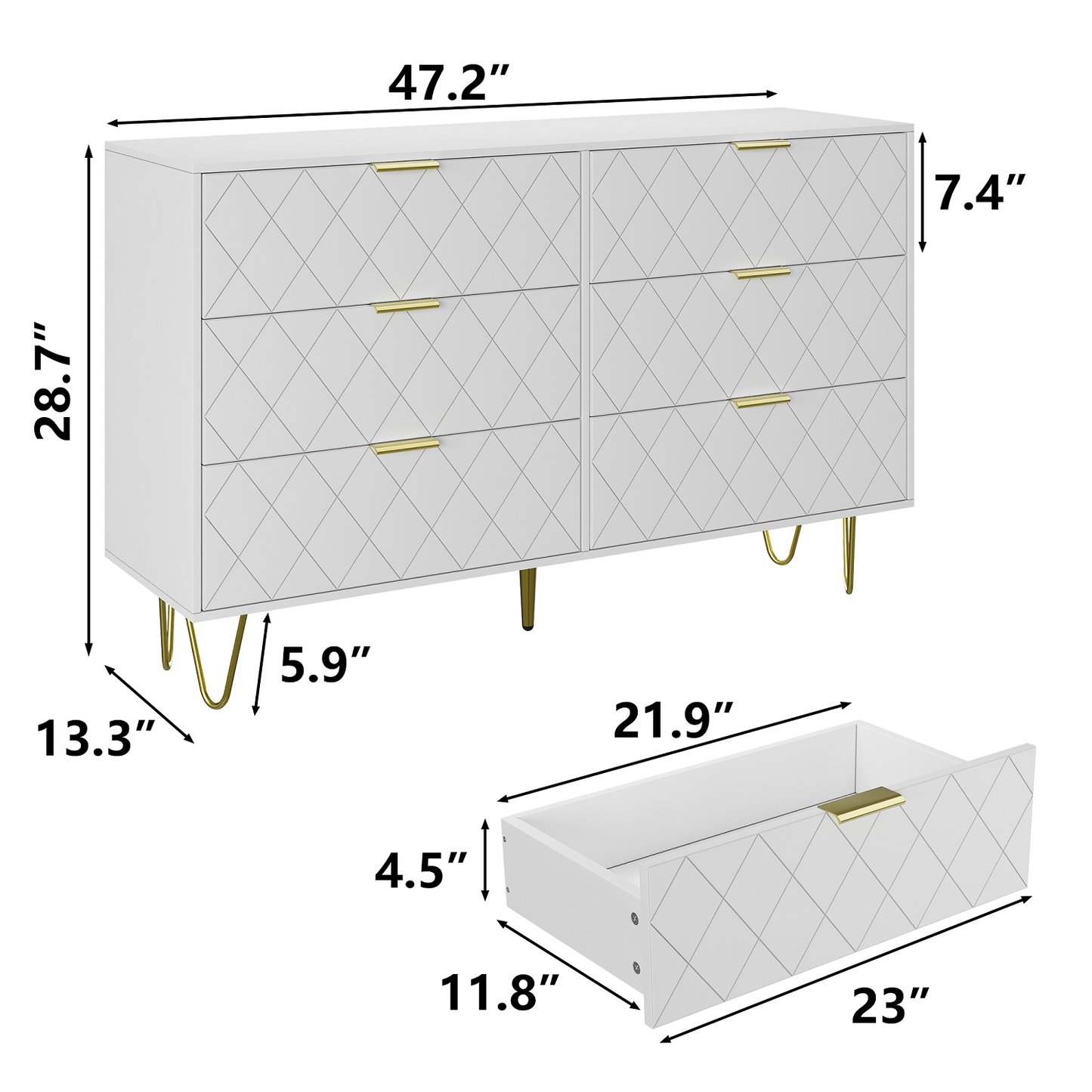 Algherohein 6 Drawers Dressers for Bedroom,Double Chest of Drawers