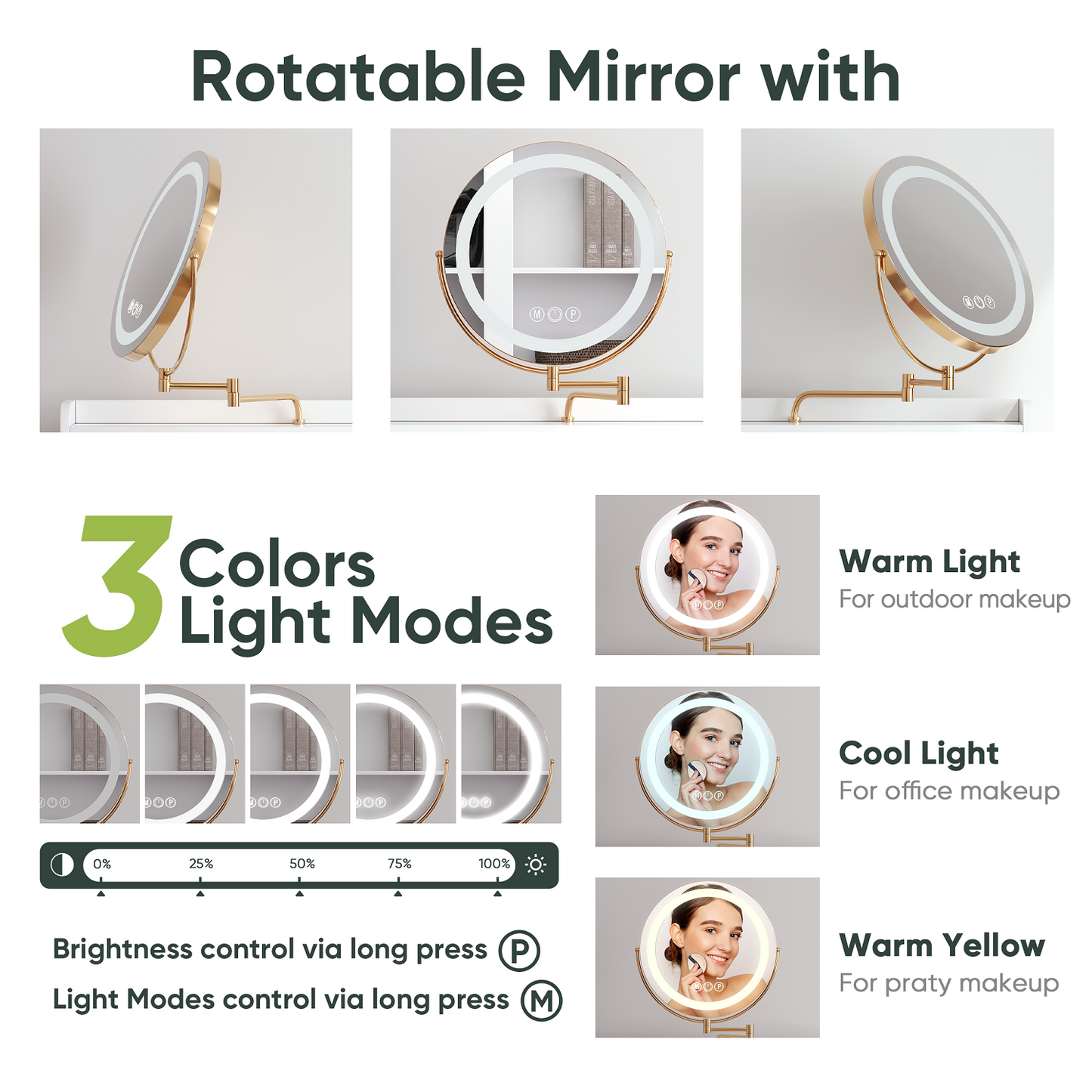 Smuxee White Vanity Set with Mirror and Lights,Makeup Vanity with Drawer and Glass Cabinet