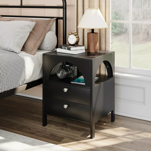 Semiocthome Modern Nightstand with 2 Drawer,Bedside Table ,Black